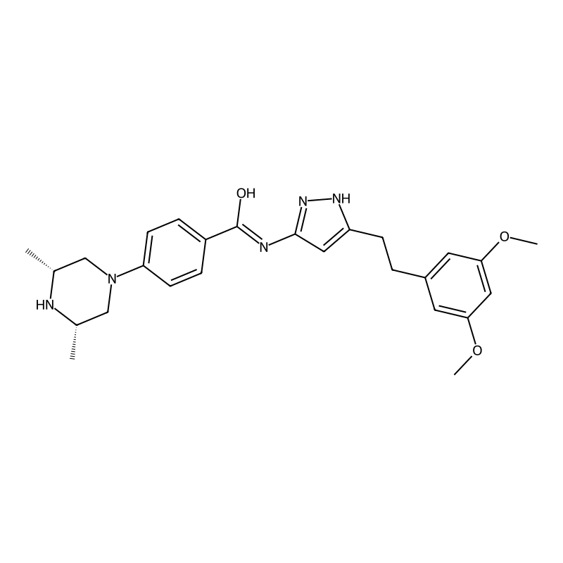 N-[5-[2-(3,5-dimethoxyphenyl)ethyl]-1H-pyrazol-3-yl]-4-[(3R,5S)-3,5-dimethylpiperazin-1-yl]benzamide