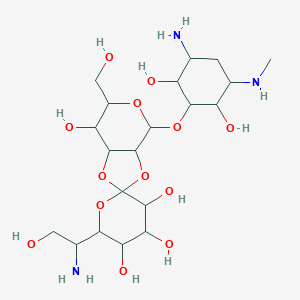 (2S,3'R,3aS,4S,4'S,5'R,6R,6'R,7S,7aS)-4-[(1R,2S,3R,5S,6R)-3-amino-2,6-dihydroxy-5-(methylamino)cyclohexyl]oxy-6'-[(1R)-1-amino-2-hydroxyethyl]-6-(hydroxymethyl)spiro[4,6,7,7a-tetrahydro-3aH-[1,3]dioxolo[4,5-c]pyran-2,2'-oxane]-3',4',5',7-tetrol